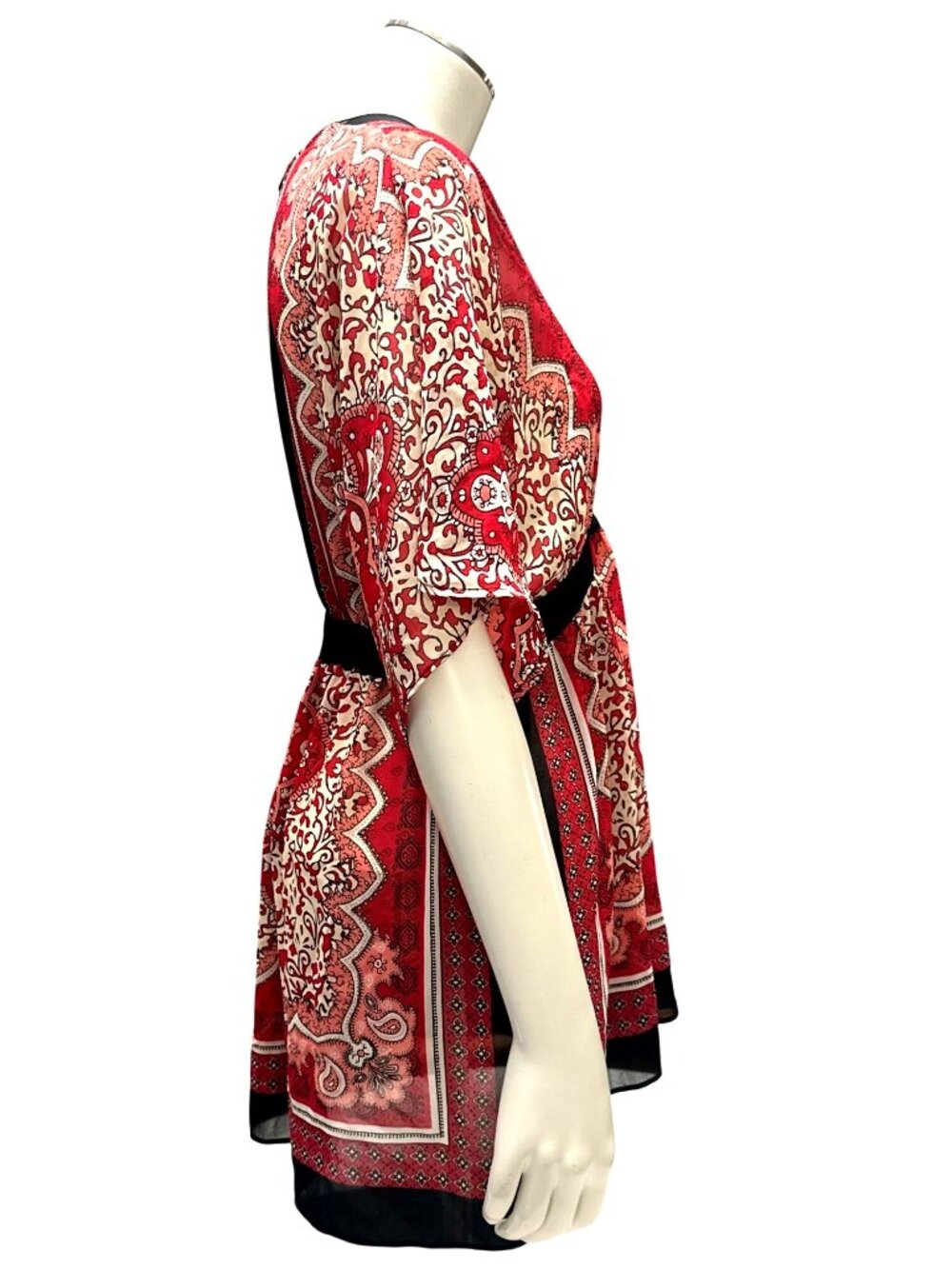 Forever 21 Size S Red Black Paisley Empire Waist Tunic Top Boho Festival Romance - Picture 5 of 13